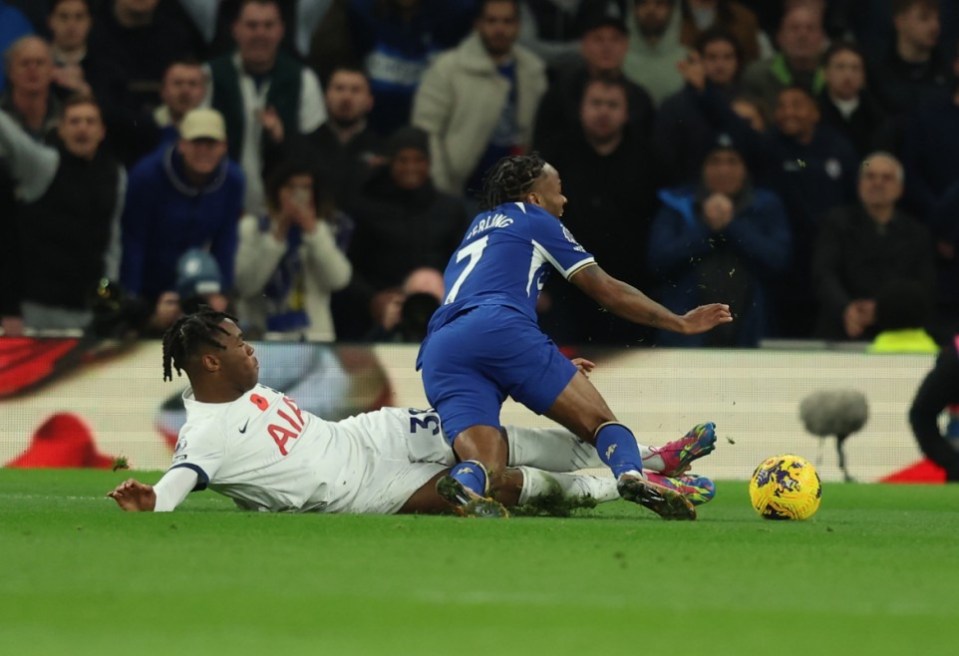 Udogie was shown a second yellow card for his challenge on Raheem Sterling