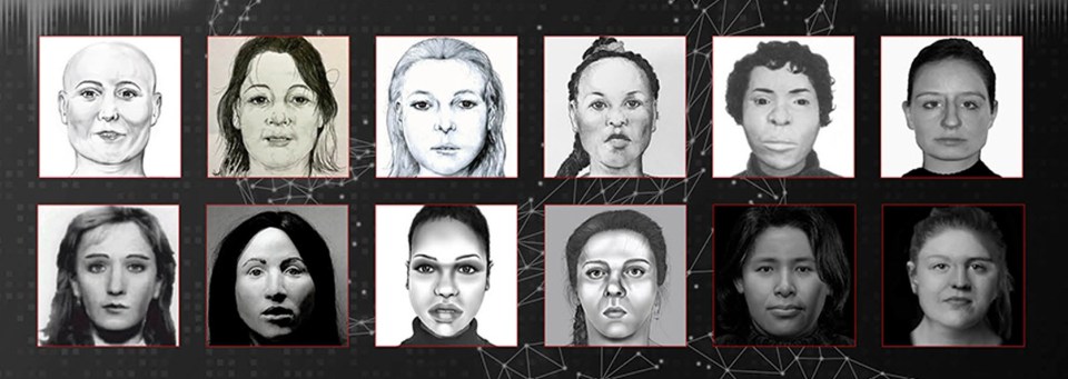 Cops are still trying to identify the 21 other women (facial reconstruction sketches of some pictured)