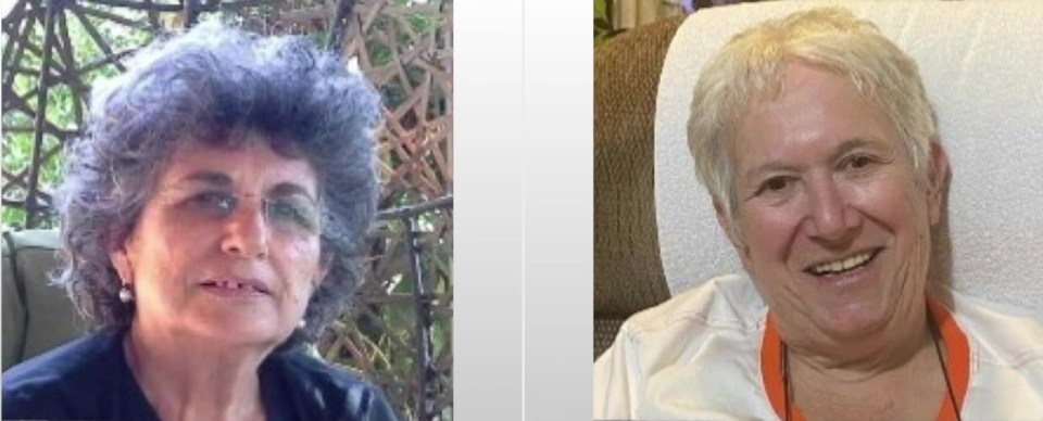 Released hostages Adina Moshe 72, left, and Margalit Moses, 77, right