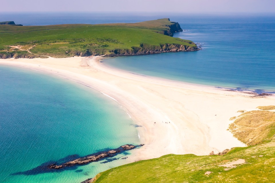 Shetland is home to a spectacular double-sided sandy beach at St. Ninian’s