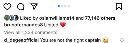 David De Gea's sarcastic comment on Instagram