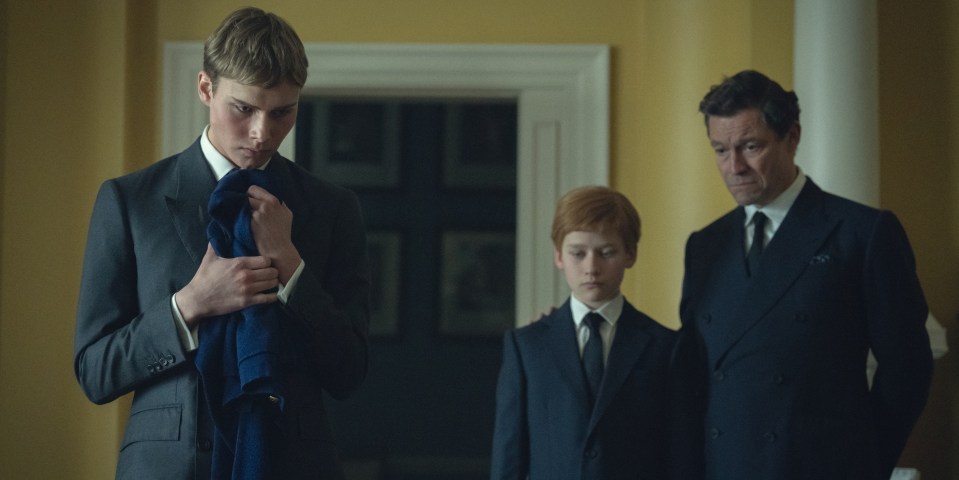 A scene from the show captures William, Harry and Prince Charles on the day of Diana's funeral