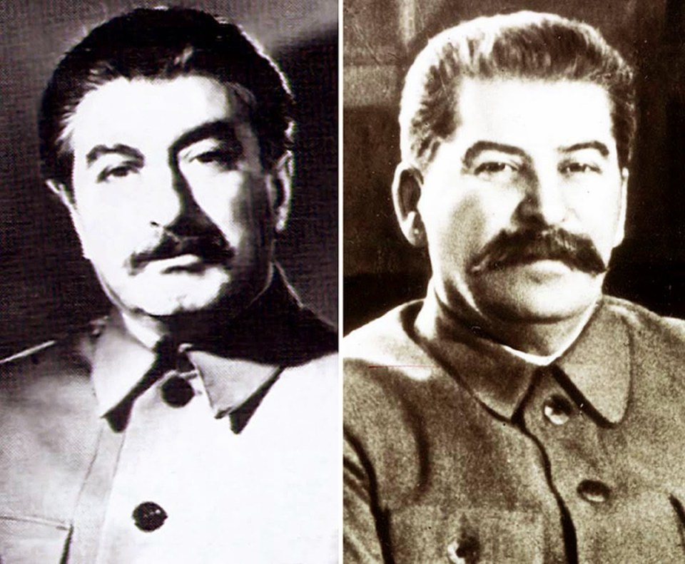 Lookalike Felix Dadaev (left) in the 1940s and the real Joseph Stalin (right)