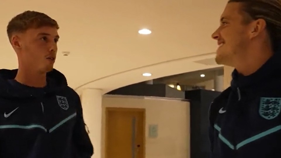 Conor Gallagher appeared shocked to see his Chelsea pal at St. George's Park