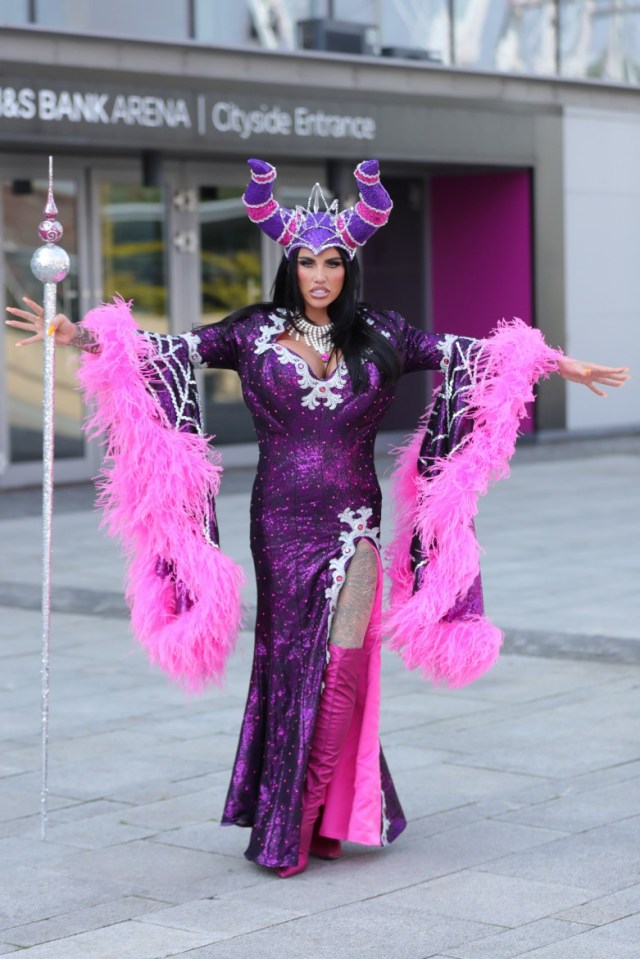 Katie Price gets into costume as Carobosse which she will be playing in the pantomime Sleeping Beauty at M&S Bank Arena in Liverpool in December 2023....Pictured: Katie Price..Ref: SPL9904311 060923 NON-EXCLUSIVE..Picture by: Splash News / SplashNews.com....Splash News and Pictures..USA: 310-525-5808 .UK: 020 8126 1009..eamteam@shutterstock.com....World Rights..