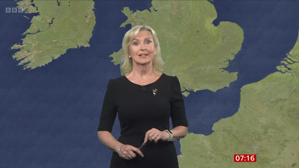 Longtime weather presenter Carol Kirkwood presented the latest updates