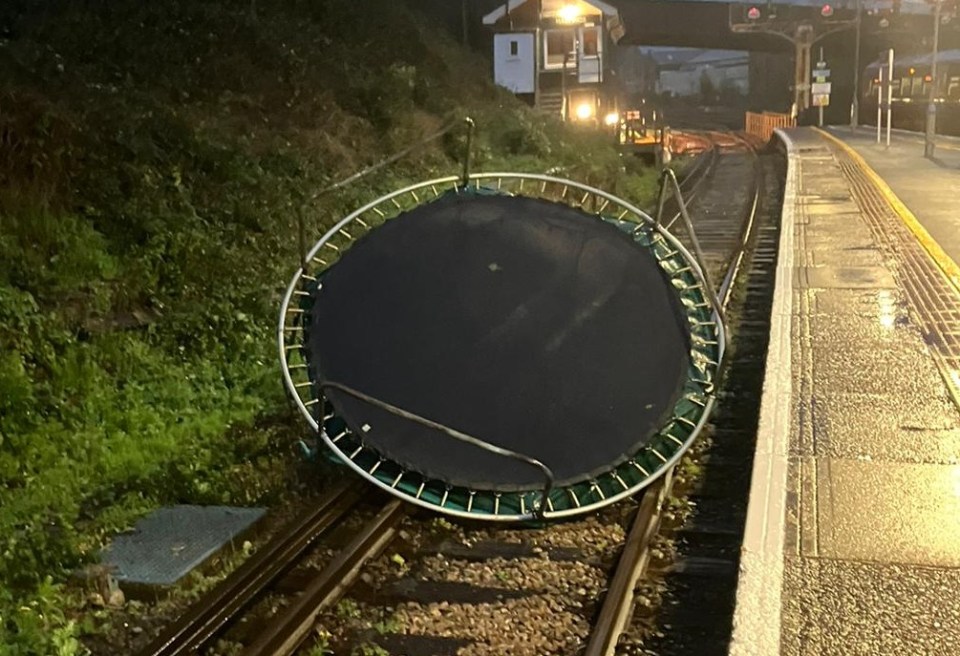 A trampoline on the tracks near Hastings Train Station