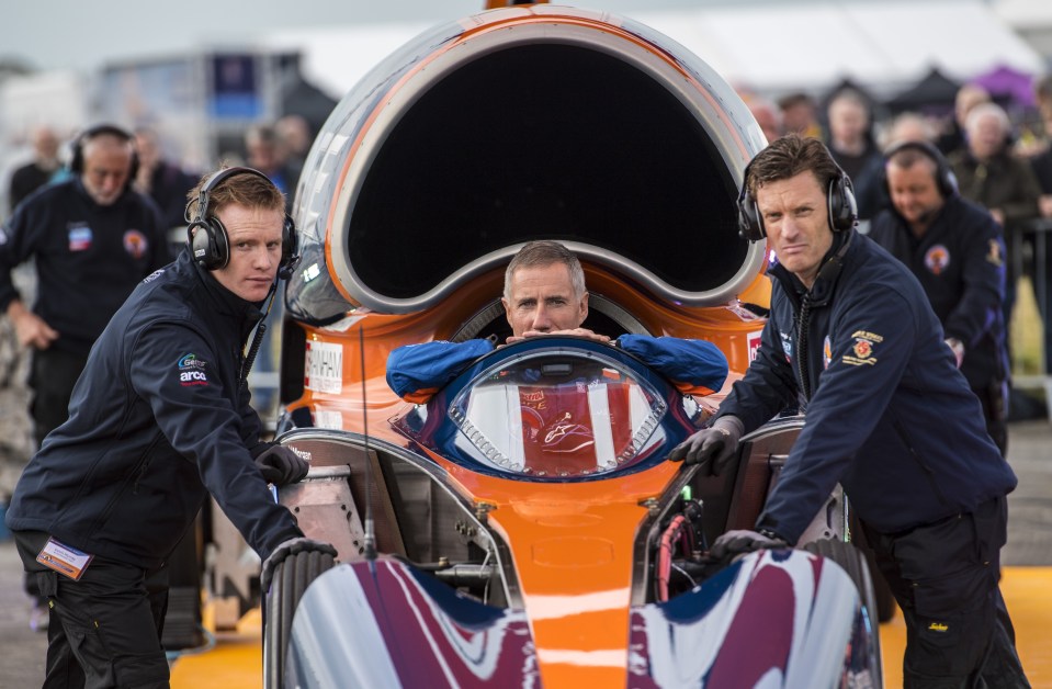 RAF commander Andy Green sits in Bloodhound as it is prepared for a test run in 2017