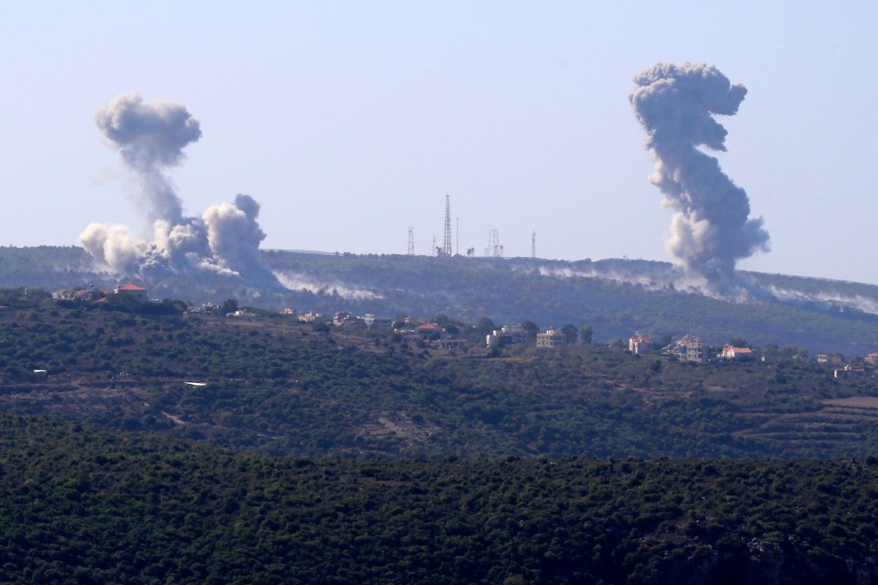 Smoke rising after the Israeli bombing in Tayr Harfa, Lebanon