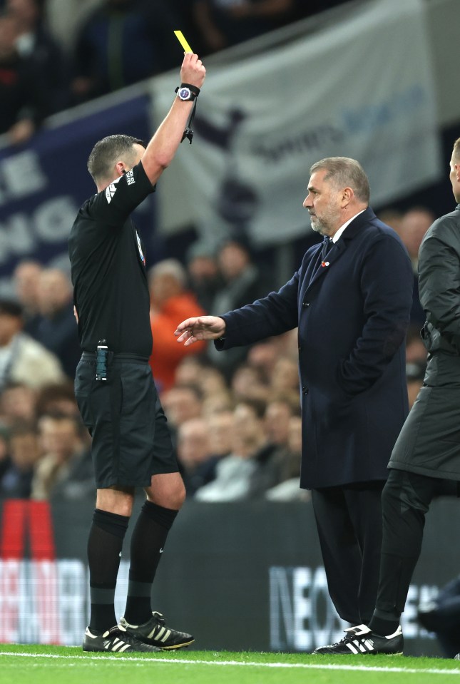 Postecoglou was booked during Tottenham’s match against Chelsea on Monday