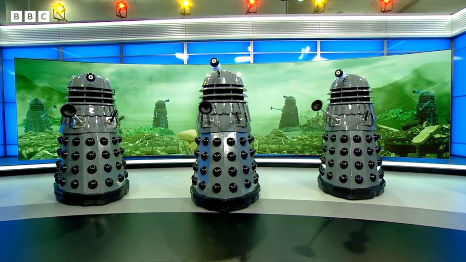 It was soon joined by two more Daleks as they took over the news show