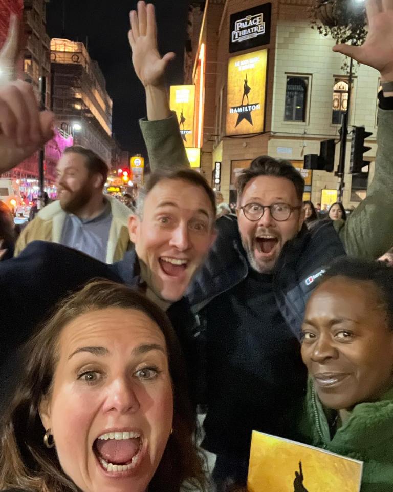 The group looked thrilled to be out seeing the musical Hamilton