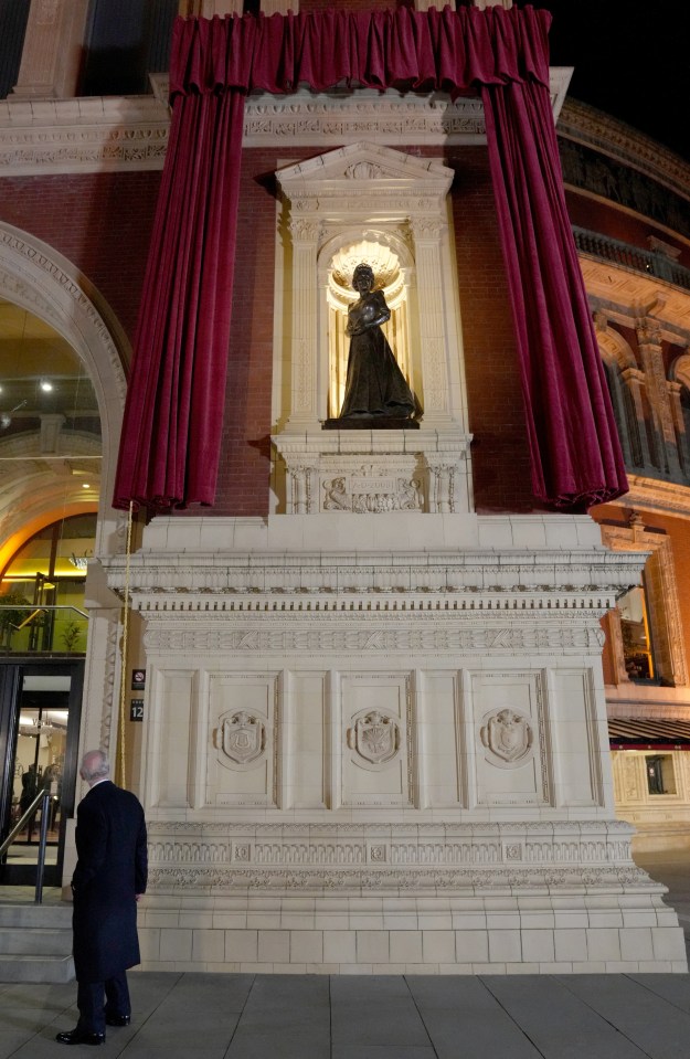 The King revealed a new statue of Queen Elizabeth II at the Royal Albert Hall tonight