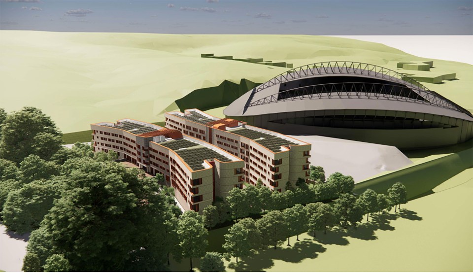 An artist's impression of the student accommodation next to the stadium