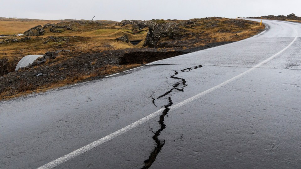 Cracks have already begun to appear on roads due to volcanic activity near a golf course in the town of Grindavik