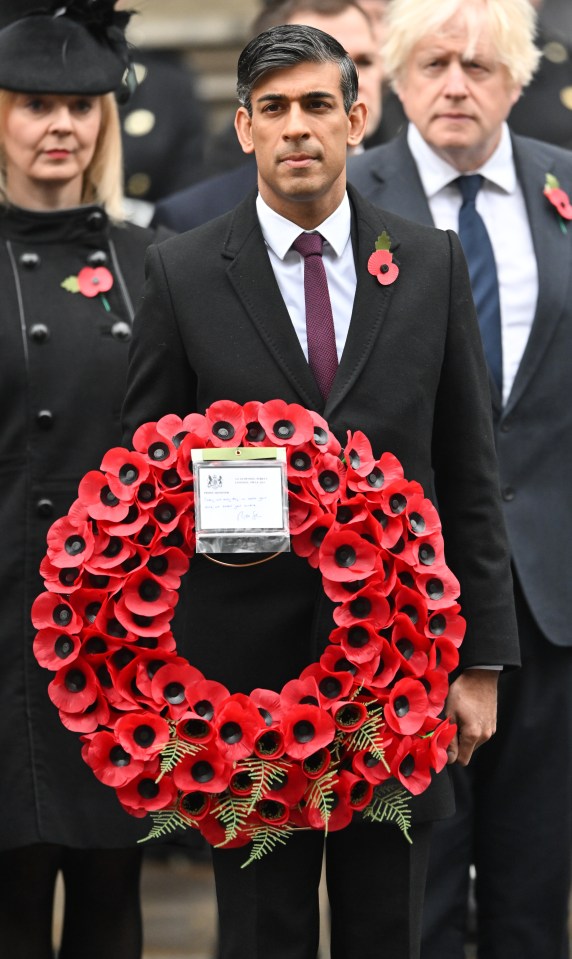 Prime Minister Rishi Sunak this morning laid a wreath of poppies