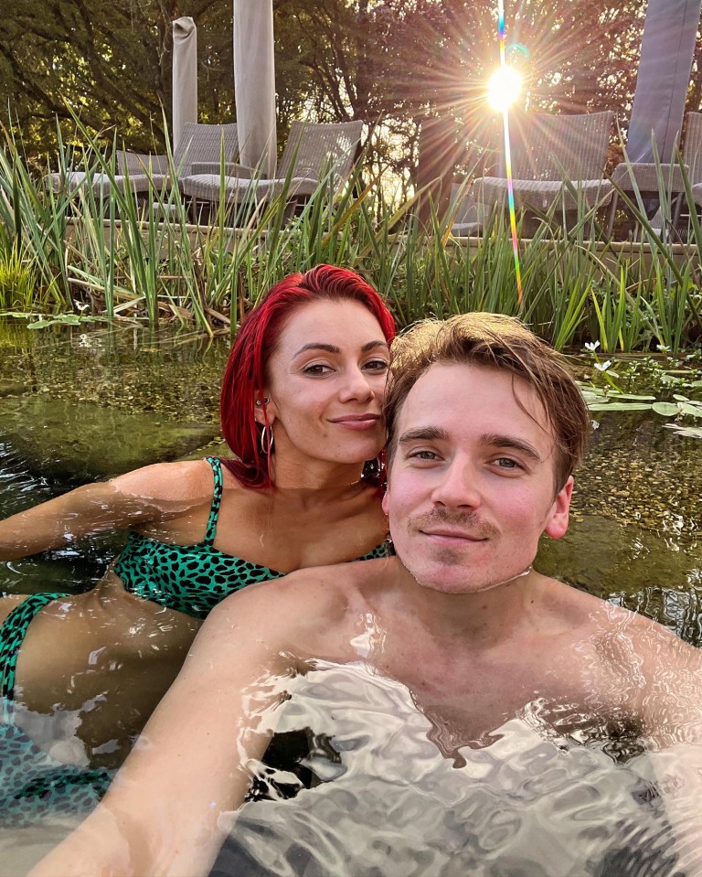 The dancer enjoyed a dip in the pool with her boyfriend Joe Sugg