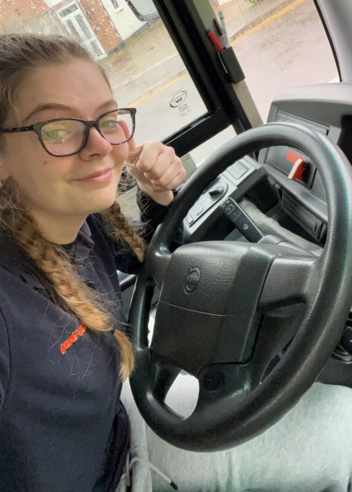 Liv, from Tunbridge Wells, Kent, passed her bus test ten months after completing her A-levels and now works as a coach driver - she also drives her double-decker to bus-owner rallies