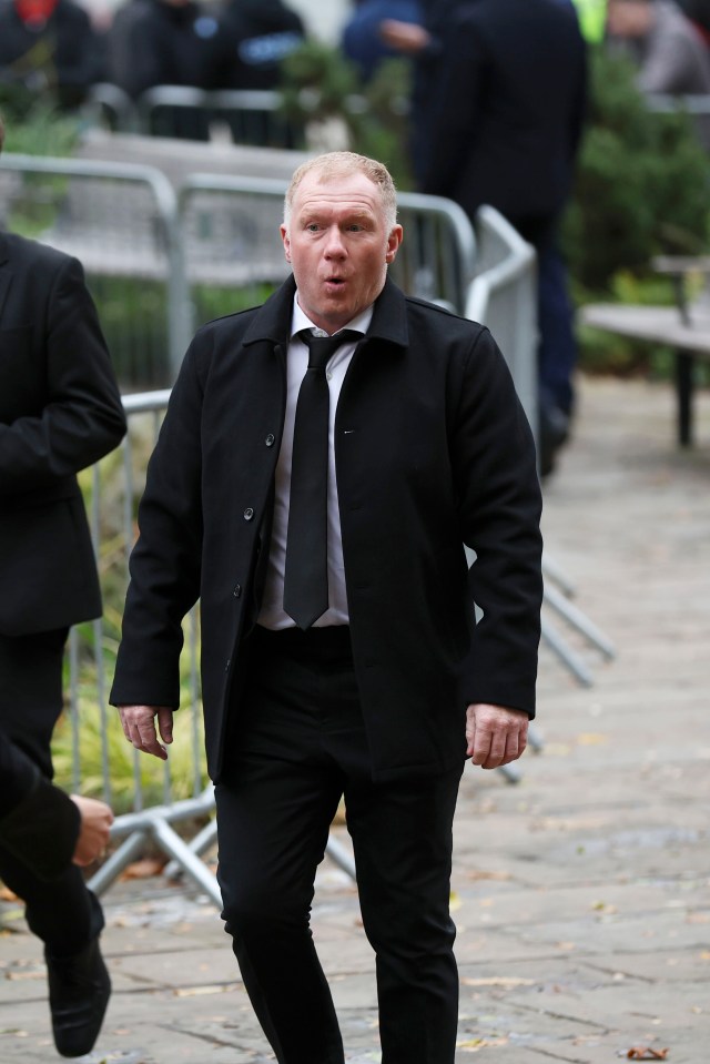 United legend Paul Scholes arriving at Manchester Cathedral