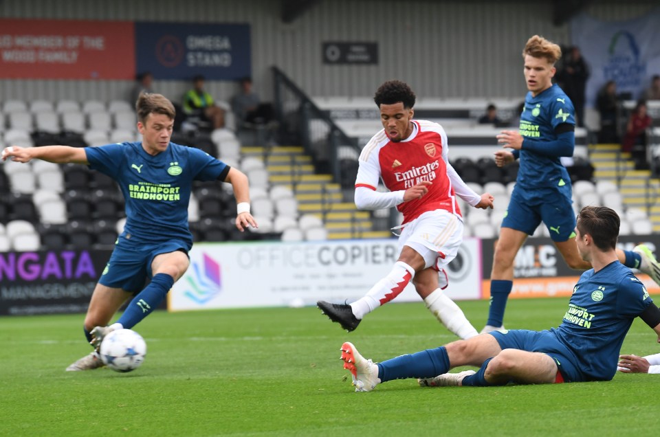 The playmaker scoring against PSV in the Uefa Youth League