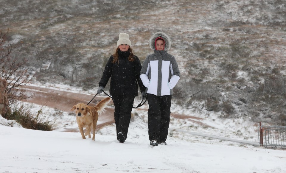 Snow has also landed in Glenmore on the Scottish Highlands today