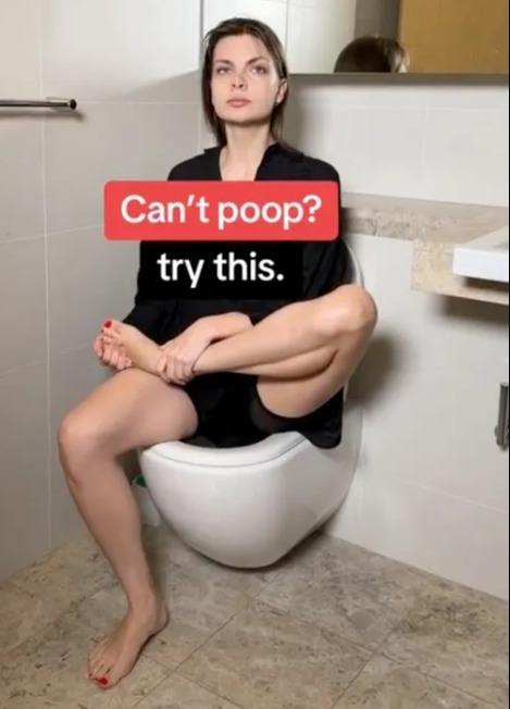 Dr Sadovskaya demonstrated how you should pull your leg up when you sit on the toilet