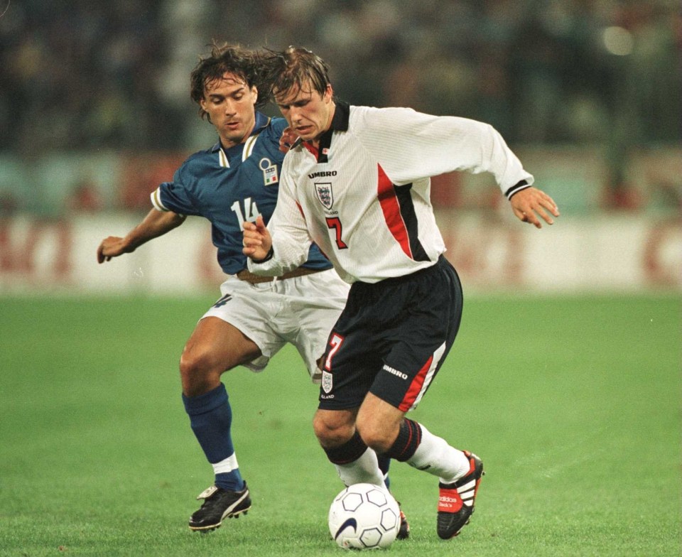 Beckham wore them in the battling 0-0 draw with Italy in 1997