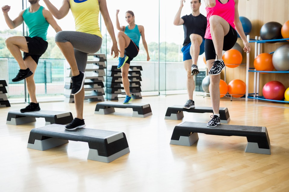 Fitness class exercising in the studio at the gym