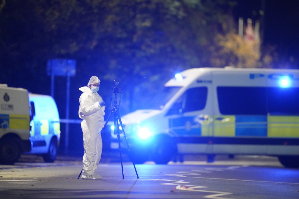 Forensic officers at the scene where the teen was stabbed to death