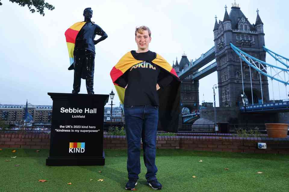 The UK's Kind Hero, Sebbie Hall, is being honoured with a statue by KIND Snacks at Tower Bridge this World Kindness Day