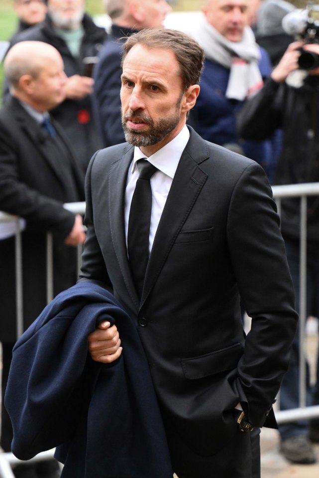 England manager Gareth Southgate arriving at Sir Bobby's funeral today