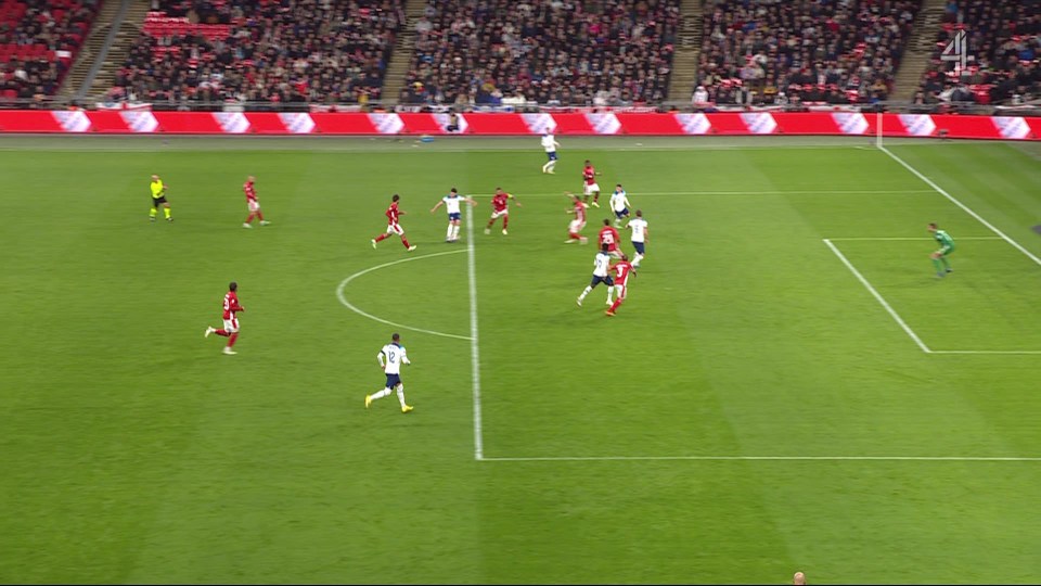 Declan Rice saw this fine 20-yarder ruled out for offside against Harry Kane