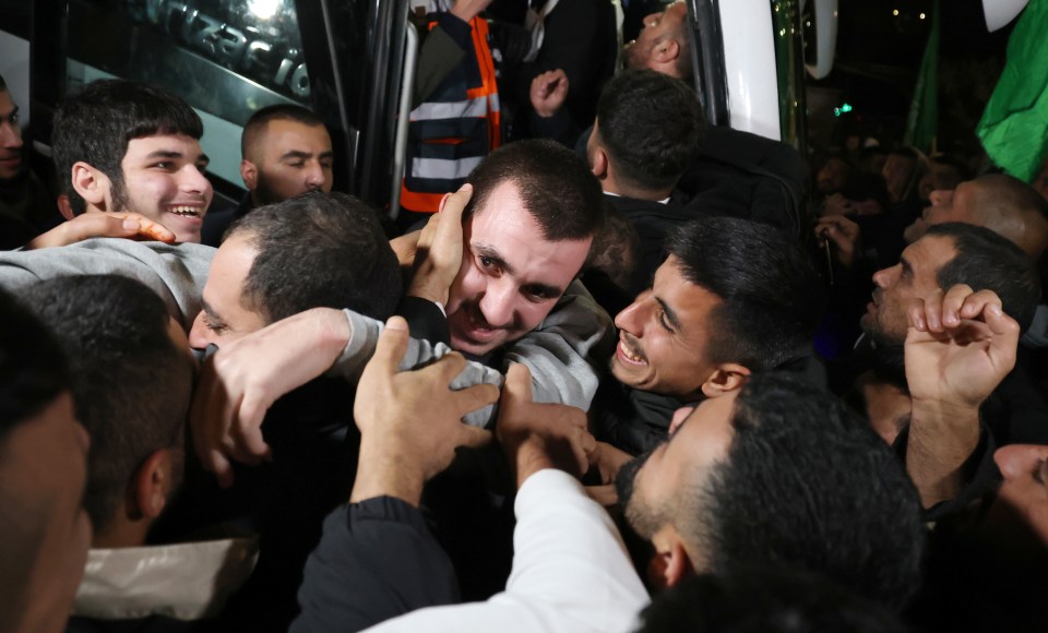 A Palestinian prisoner freed by Israel is greeted by crowds in the West Bank