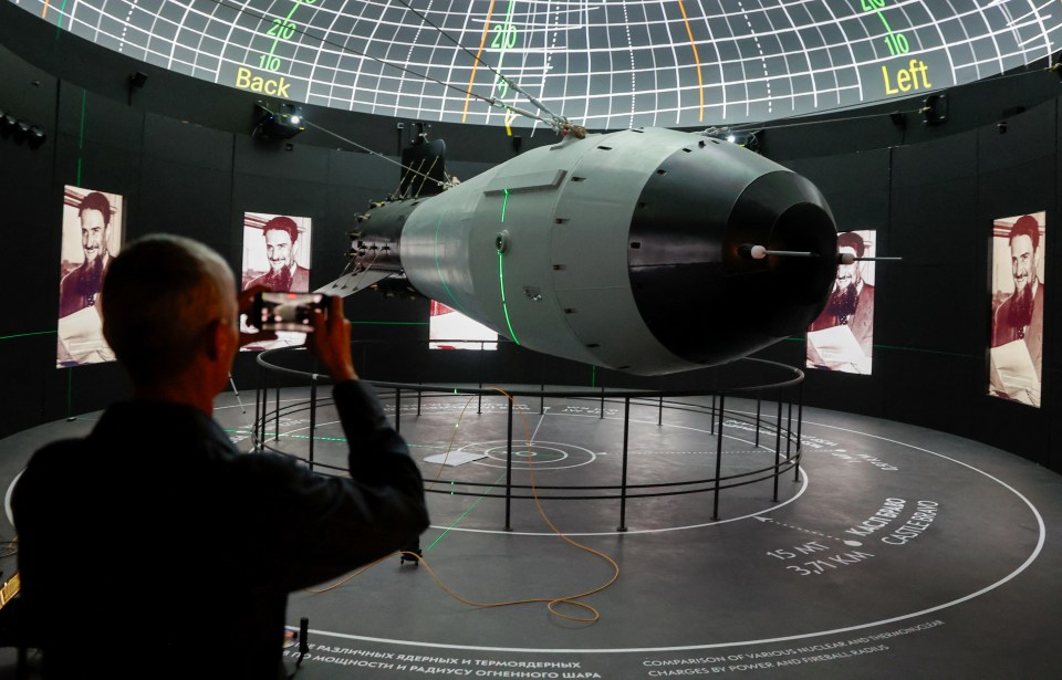 A model of the Soviet-made thermonuclear bomb Tsar Bomba on display in Moscow