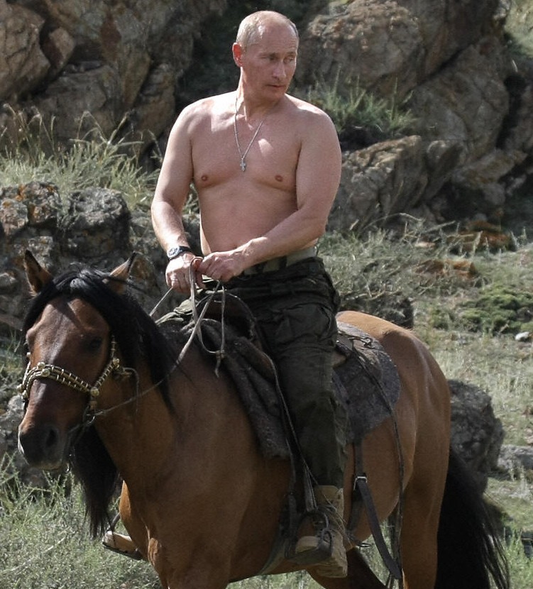 The iconic image of Putin riding a horse topless has become an enduring image of his 'strongman' look