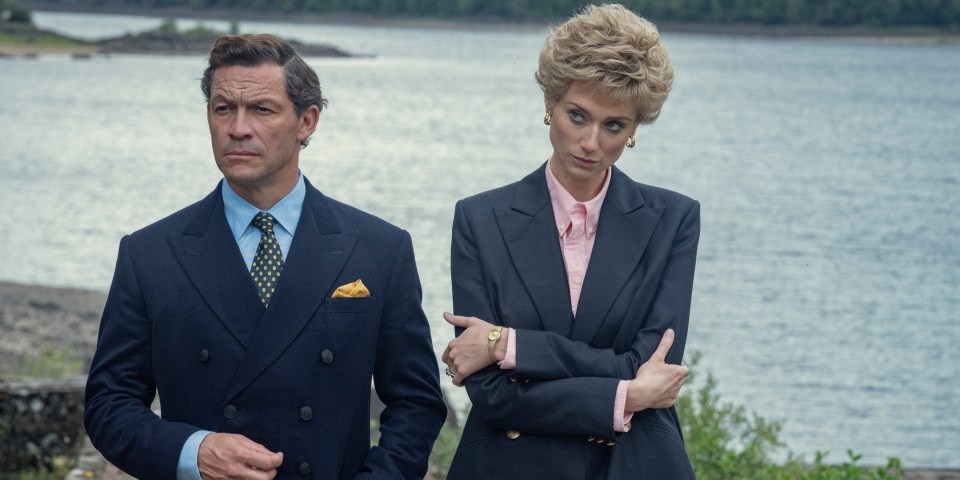 Dominic West as Prince Charles, left, and Elizabeth Debicki as Princess Diana