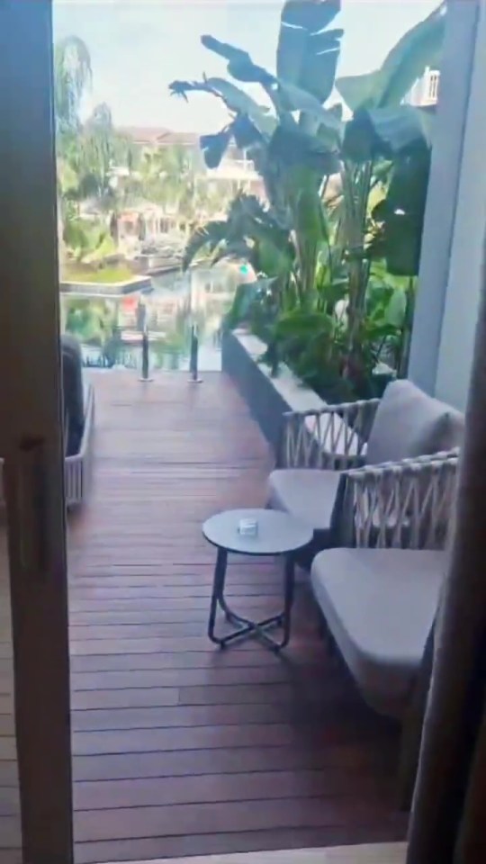 She showed off the patio from her hotel room