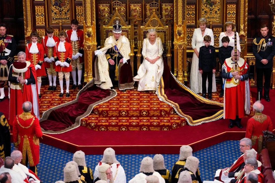 King Charles wore the Imperial State Crown and sat beside Queen Camilla in the George IV State Diadem during the State Opening of Parliament