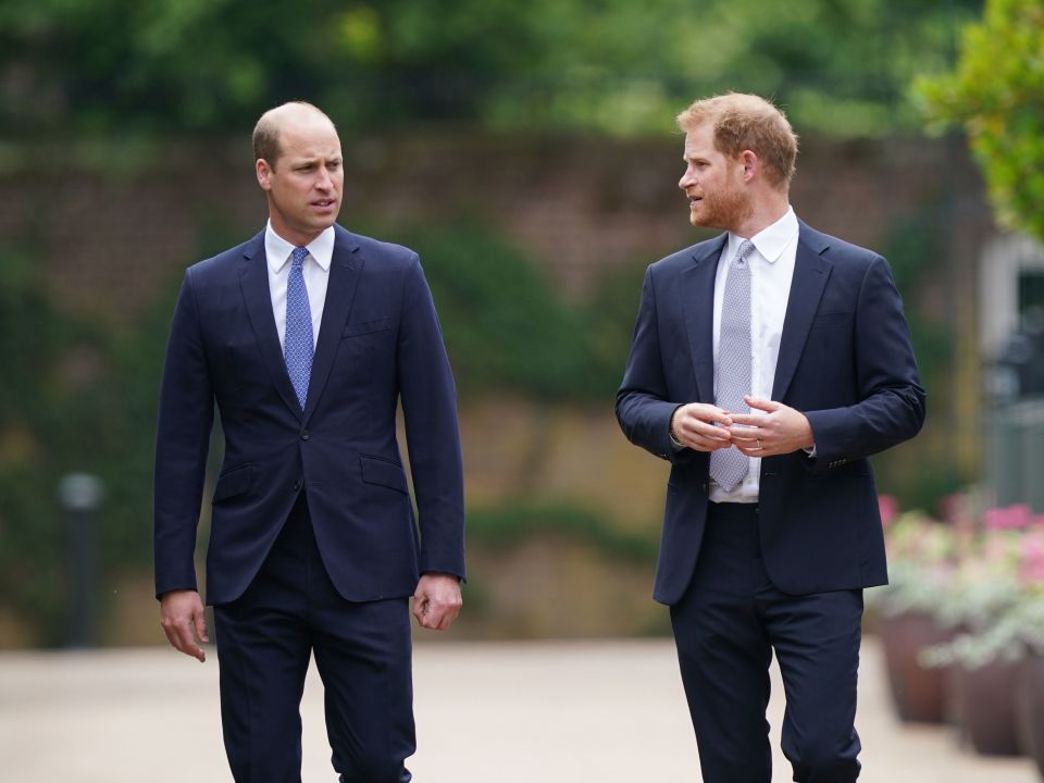 Prince William and Prince Harry at the unveiling of a statue they commissioned of their mother Diana at Kensington Palace in July 2021