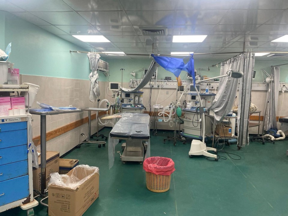 A makeshift operating theater area is seen inside Al Shifa hospital