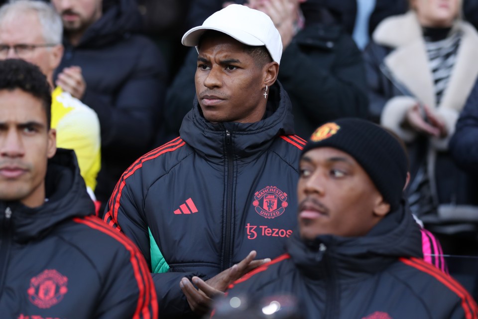 Marcus Rashford watched from the sidelines as he failed a fitness test