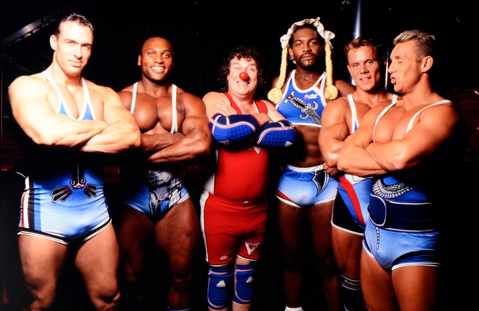 Smith, second left, starred as Rhino on UK TV show Gladiators