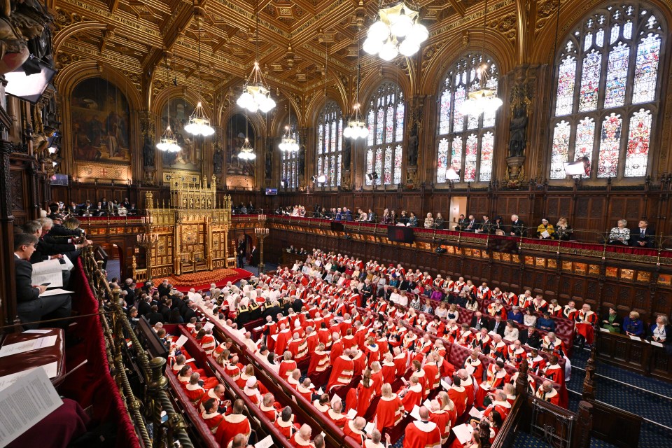 Members of the House of Lords await the start of the State Opening of Parliament