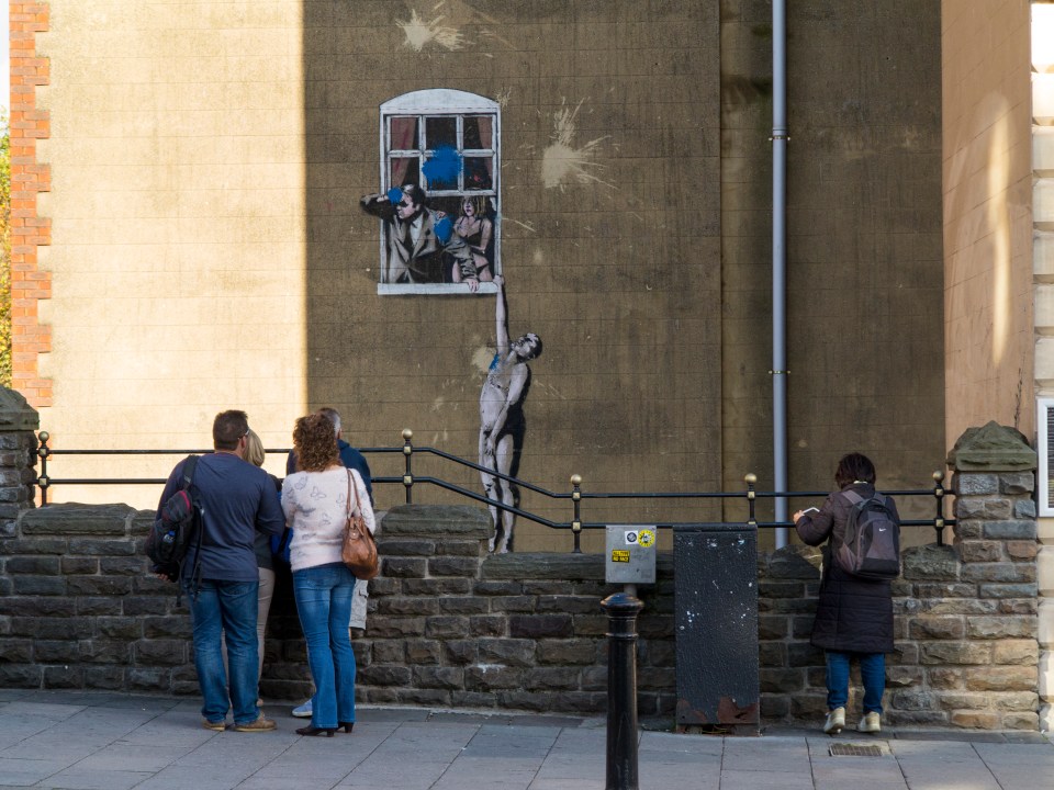 Naked Man is an original example of Banksy graffiti artwork in Bristol