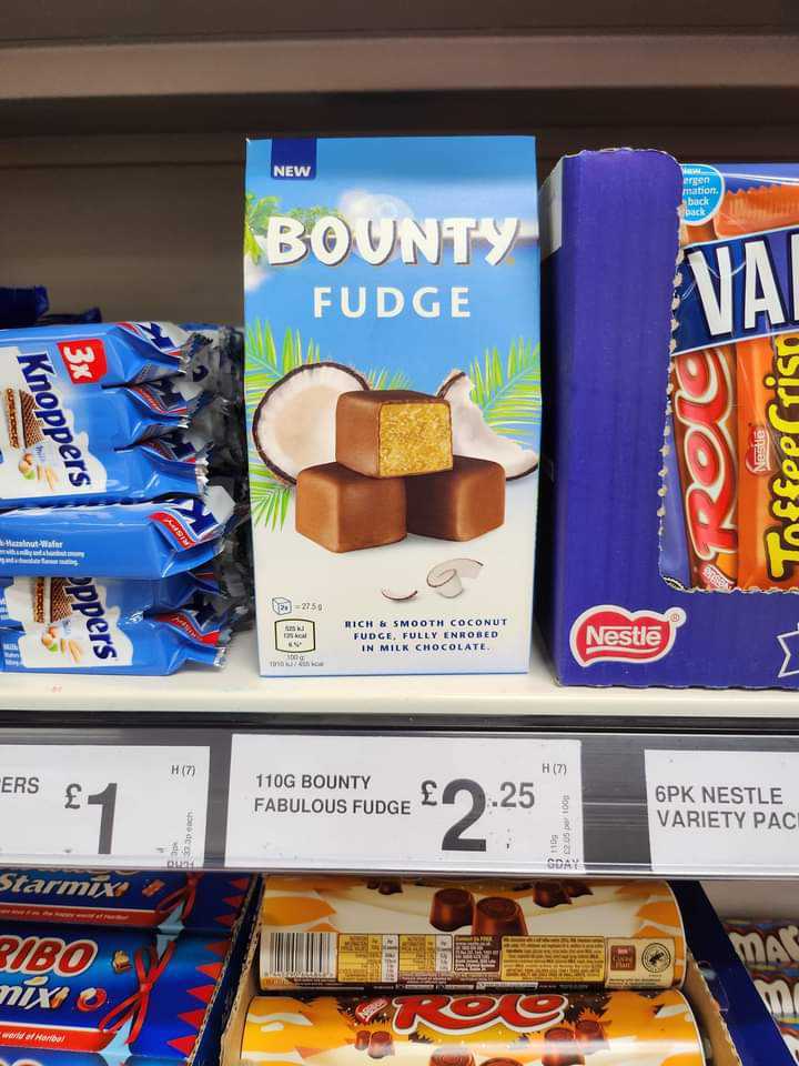 New Bounty fudge has landed on shelved in Farmfoods for £2.25