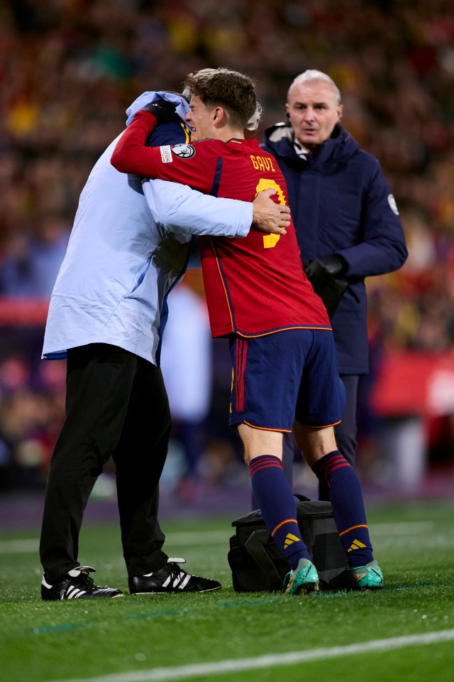 Gavi looked in agony as he came off during Spain’s match with Georgia