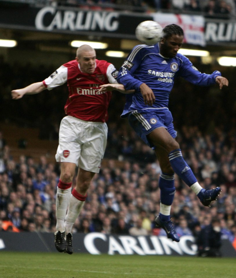 The defender loses out to Didier Drogba