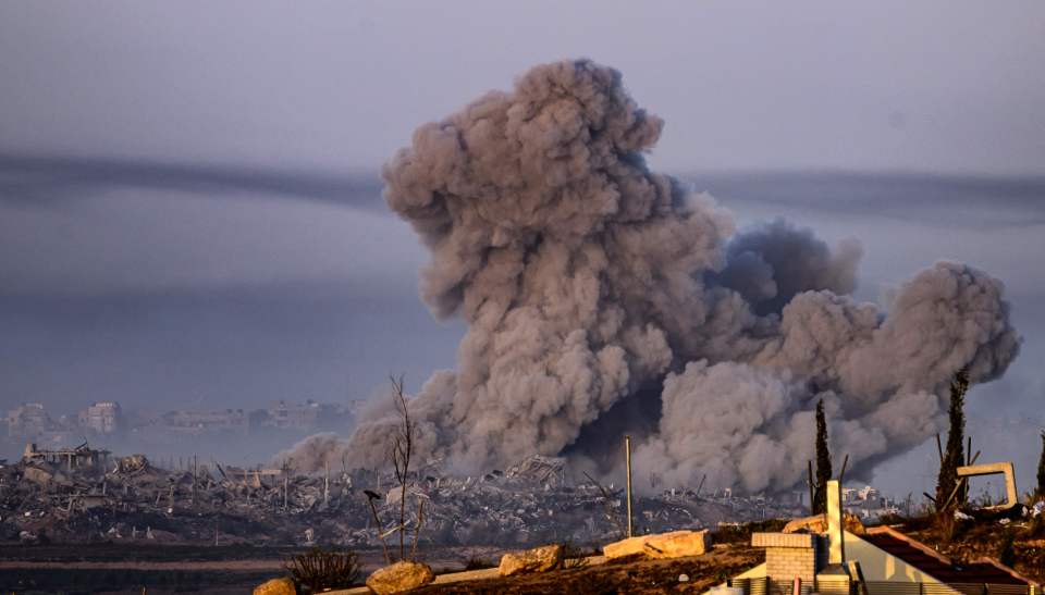 Smoke rising during an Israeli strike shortly before the start of the truce