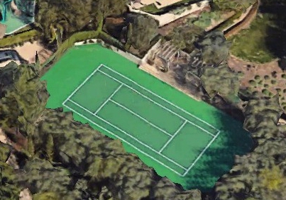 The lavish property boasts a huge swimming pool, as well as a tennis court