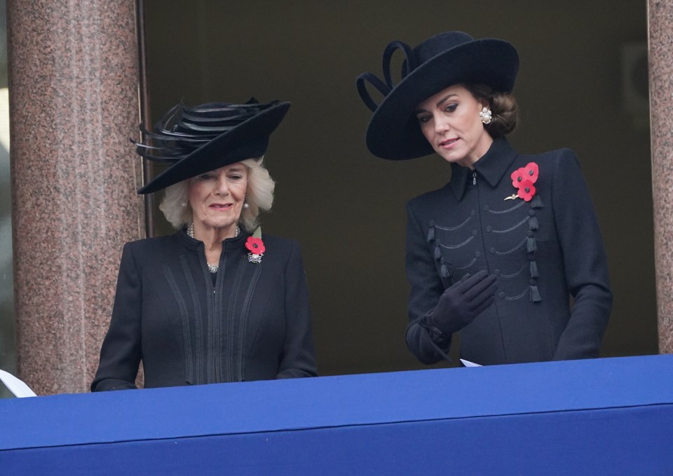 Queen Camilla and the Princess of Wales stood on the balcony together at the annual Remembrance Sunday service